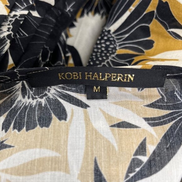 Kobi Halperin Black & Yellow Floral Print Blouse With Bell Sleeves Womens Size M - Picture 4 of 6